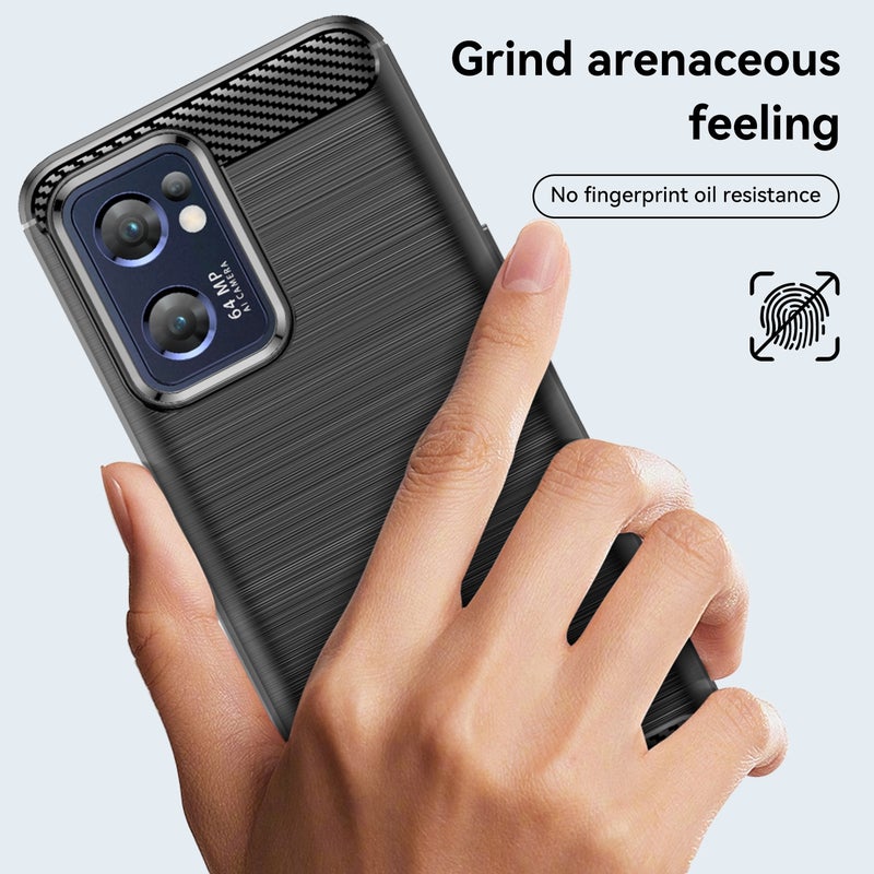 HuHa Case Cover For OPPO Reno7 5G Brushed Texture Carbon Fiber TPU Phone Case(Black) - Image 3