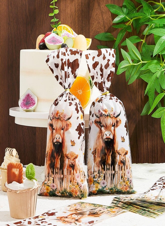 Engrowtic 100 Pcs Highland Cow Party Favor Gift Bag Cellophane Treat Goodie Bags with Twist Ties for Highland Cow Party Decorations - Image 4