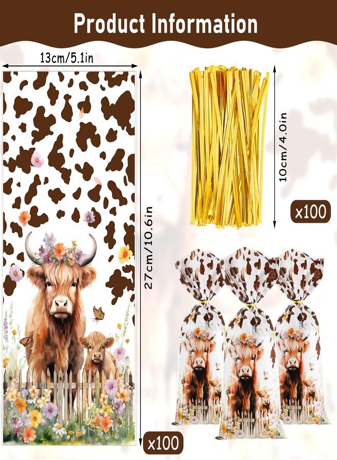 Engrowtic 100 Pcs Highland Cow Party Favor Gift Bag Cellophane Treat Goodie Bags with Twist Ties for Highland Cow Party Decorations - Image 2