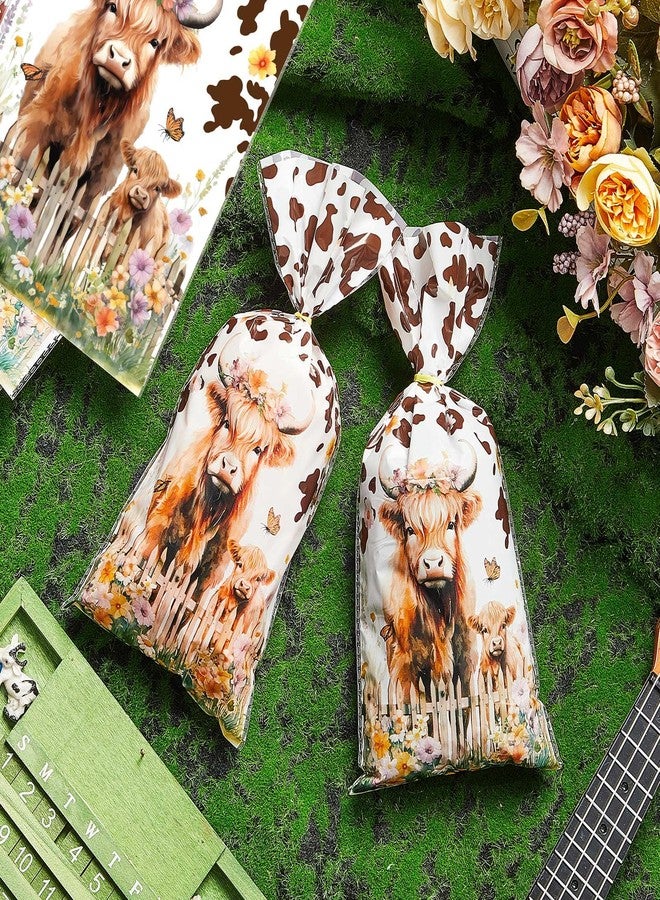 Engrowtic 100 Pcs Highland Cow Party Favor Gift Bag Cellophane Treat Goodie Bags with Twist Ties for Highland Cow Party Decorations - Image 3
