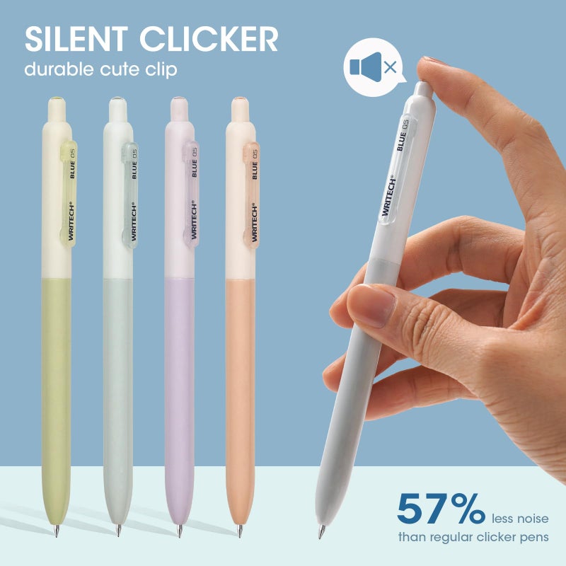 WRITECH Gel Pens Fine Point: Retractable 0.5mm Blue Ink Silent Click Extra Fine No Smear Smudge Smooth Writing Pen 8ct Bullet Tip Non Bleed for Journaling - Image 3