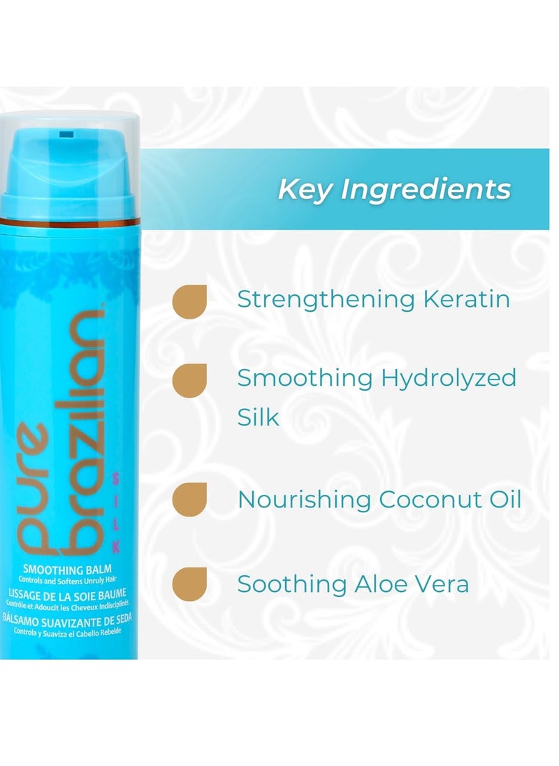 Pure Brazilian - Pure Brazilian Silk Smoothing Balm with Keratin, Hydrolyzed Silk & Coconut Oil, Anti-Frizz, Nourishing & Strengthening, Salon-Quality Treatment, Pack of 2, 6.78 Oz - Image 1