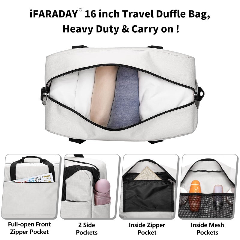 iFARADAY Carry on Duffle Bag for Travel - 16x7x12.5 Airline Approved Personal Item Travel Bag with Shoulder Strap for Men and Women (Black) - Image 3