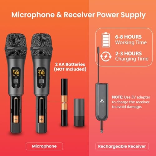 Audio Array AM-W12 UHF Dual Wireless Premium Metal Microphones | 4+ Hours Receiver Battery Backup | Range up to 60m| Karaoke Singing, Wedding, DJ, Church | PA System, Amplifier, Mixer, Party Box, etc - Image 4