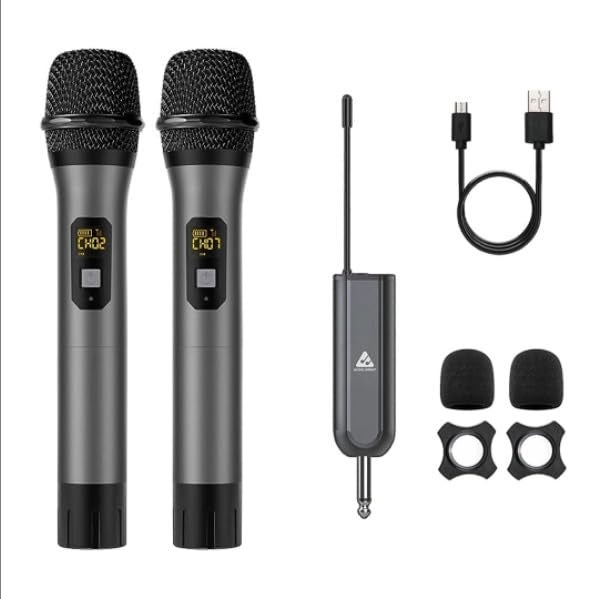 Audio Array AM-W12 UHF Dual Wireless Premium Metal Microphones | 4+ Hours Receiver Battery Backup | Range up to 60m| Karaoke Singing, Wedding, DJ, Church | PA System, Amplifier, Mixer, Party Box, etc - Image 1