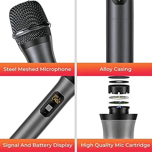 Audio Array AM-W12 UHF Dual Wireless Premium Metal Microphones | 4+ Hours Receiver Battery Backup | Range up to 60m| Karaoke Singing, Wedding, DJ, Church | PA System, Amplifier, Mixer, Party Box, etc - Image 3