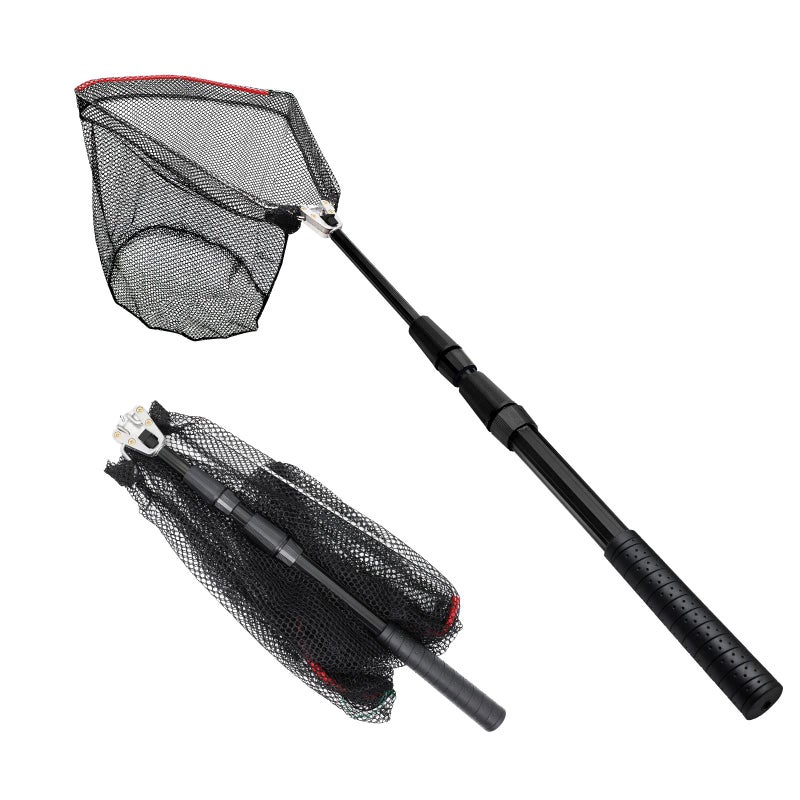 SAN LIKE Fishing Net Fish Landing Nets Ice Fishing Collapsible Telescopic Sturdy Pole Handle for Saltwater Freshwater Extending to 36/43/71/98inches (49inch-Black) - Image 1