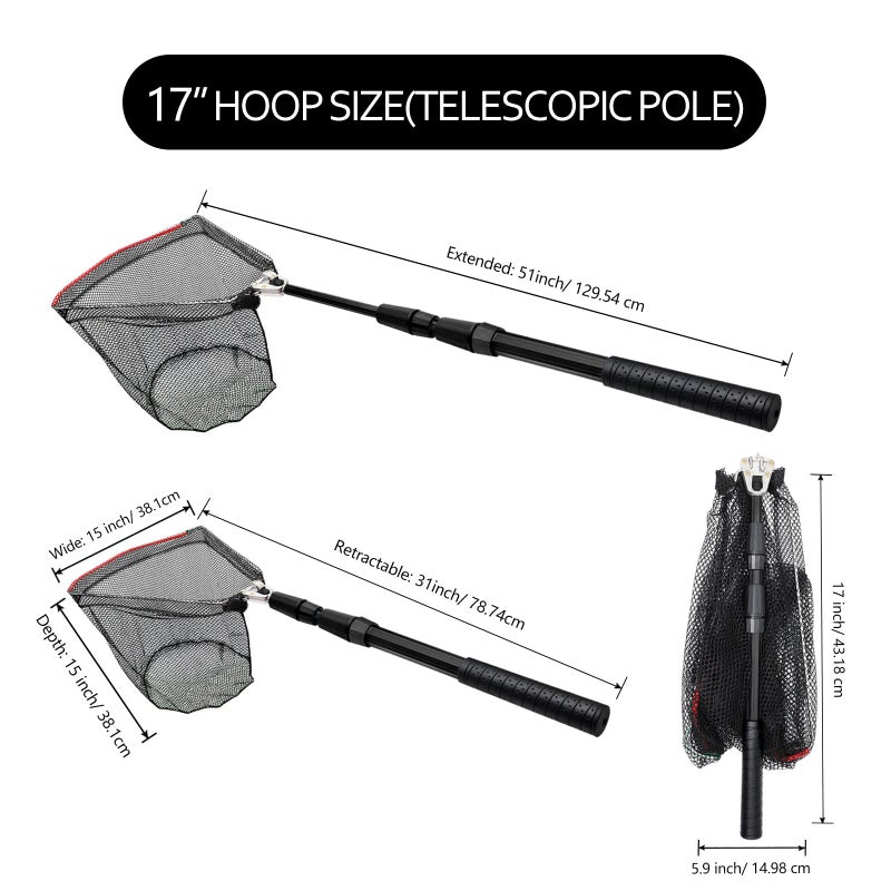 SAN LIKE Fishing Net Fish Landing Nets Ice Fishing Collapsible Telescopic Sturdy Pole Handle for Saltwater Freshwater Extending to 36/43/71/98inches (49inch-Black) - Image 2