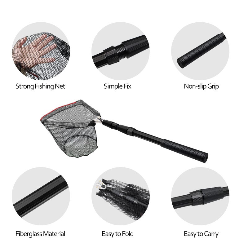 SAN LIKE Fishing Net Fish Landing Nets Ice Fishing Collapsible Telescopic Sturdy Pole Handle for Saltwater Freshwater Extending to 36/43/71/98inches (49inch-Black) - Image 3