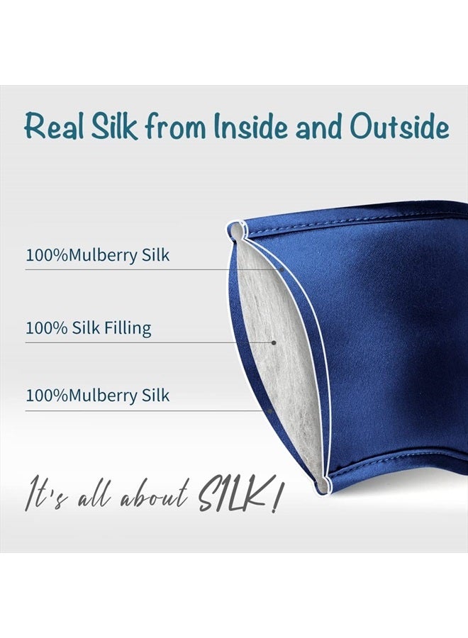 LULUSILK Mulberry Silk Sleep Eye Mask Blindfold with Elastic Strap Headband, Soft Eye Cover Eyeshade for Night Sleeping, Travel, Nap (Navy Blue) - Image 2