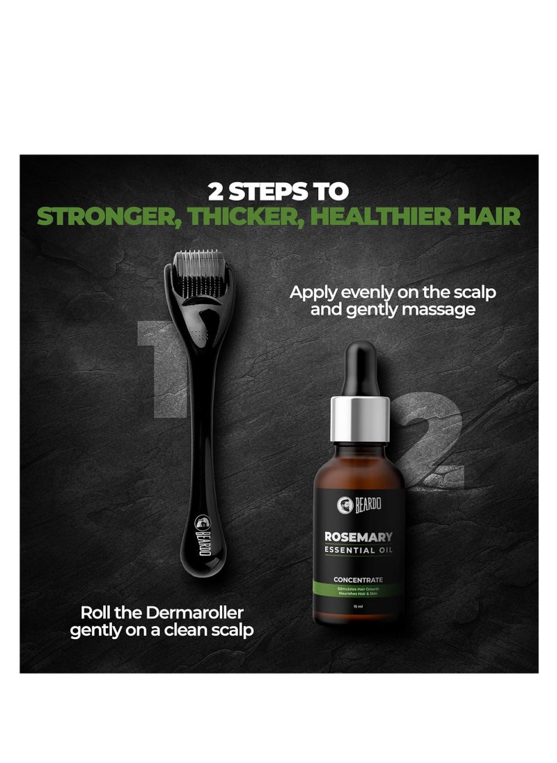 BEARDO - Beardo Rosemary Essential Oil, 15 ml & Derma Roller For Hair Growth 0.5 mm with 540 Chromium Needles | for Hair Growth, Hair fall and Regrowth | Skin Nourishment | 100% Natural | Aroma Oil - Image 1