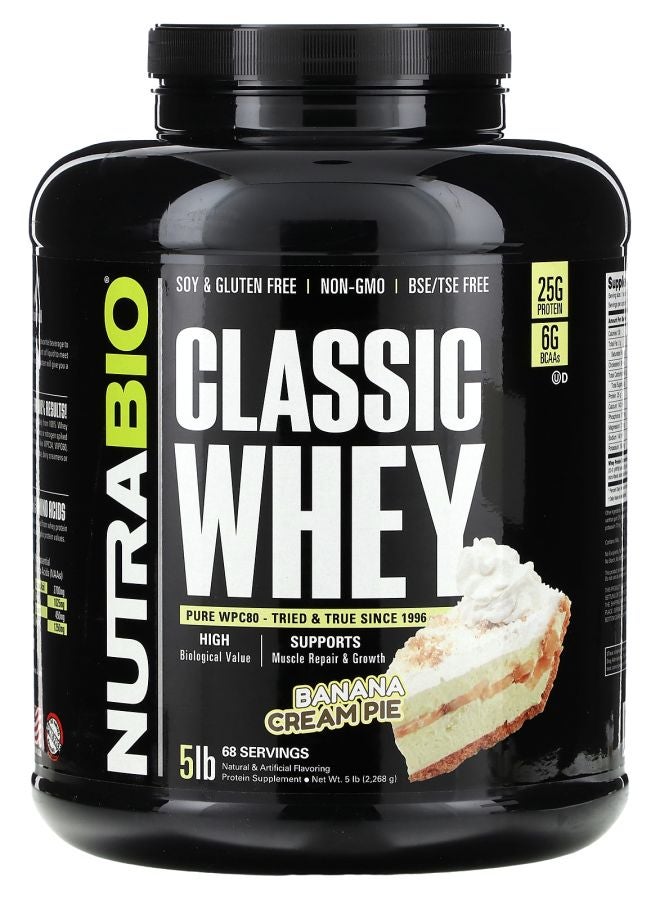 NutraBio Classic Whey Protein Banana Cream Pie 5 lb (2268 g) - Image 1