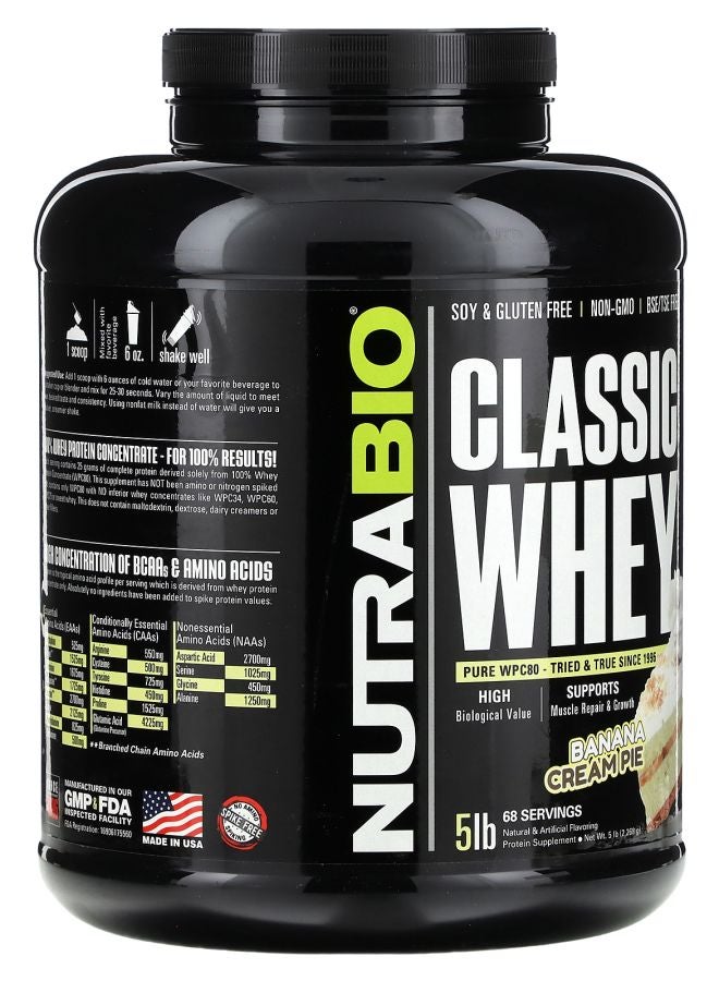 NutraBio Classic Whey Protein Banana Cream Pie 5 lb (2268 g) - Image 2
