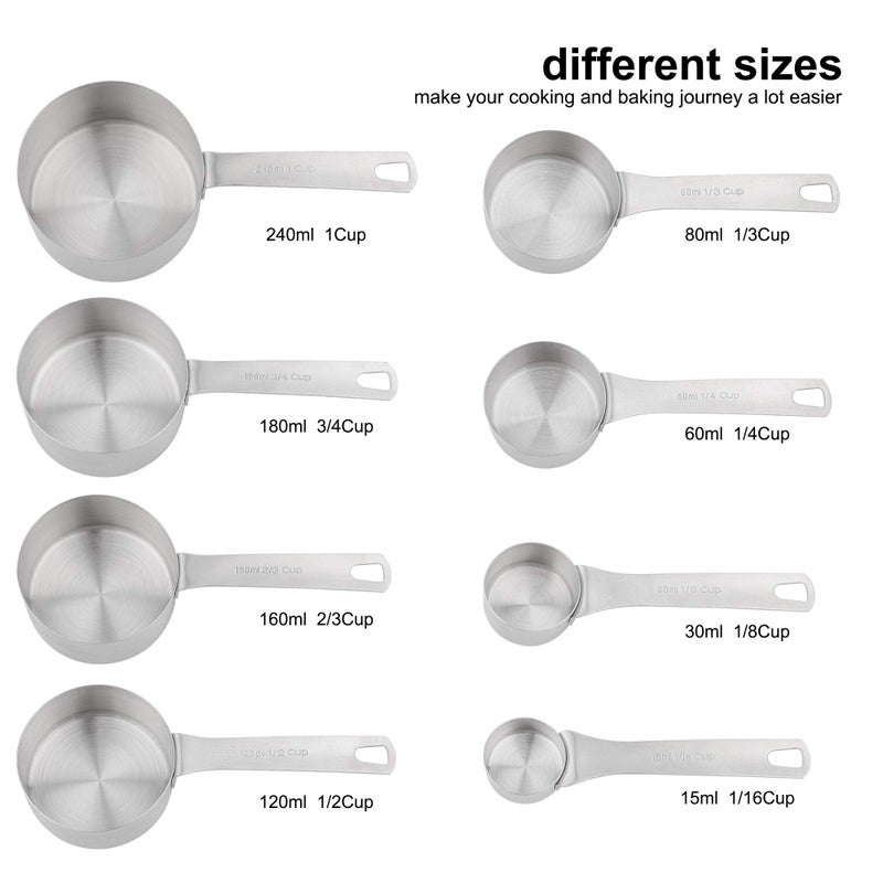 Hotsyang Measuring Cups Set, 18/8 Stainless Steel Measuring Cups for Dry & Liquid, Metal Measure Cups With Bonus Magnetic Conversion Chart for Kitchen & Baking - Image 2