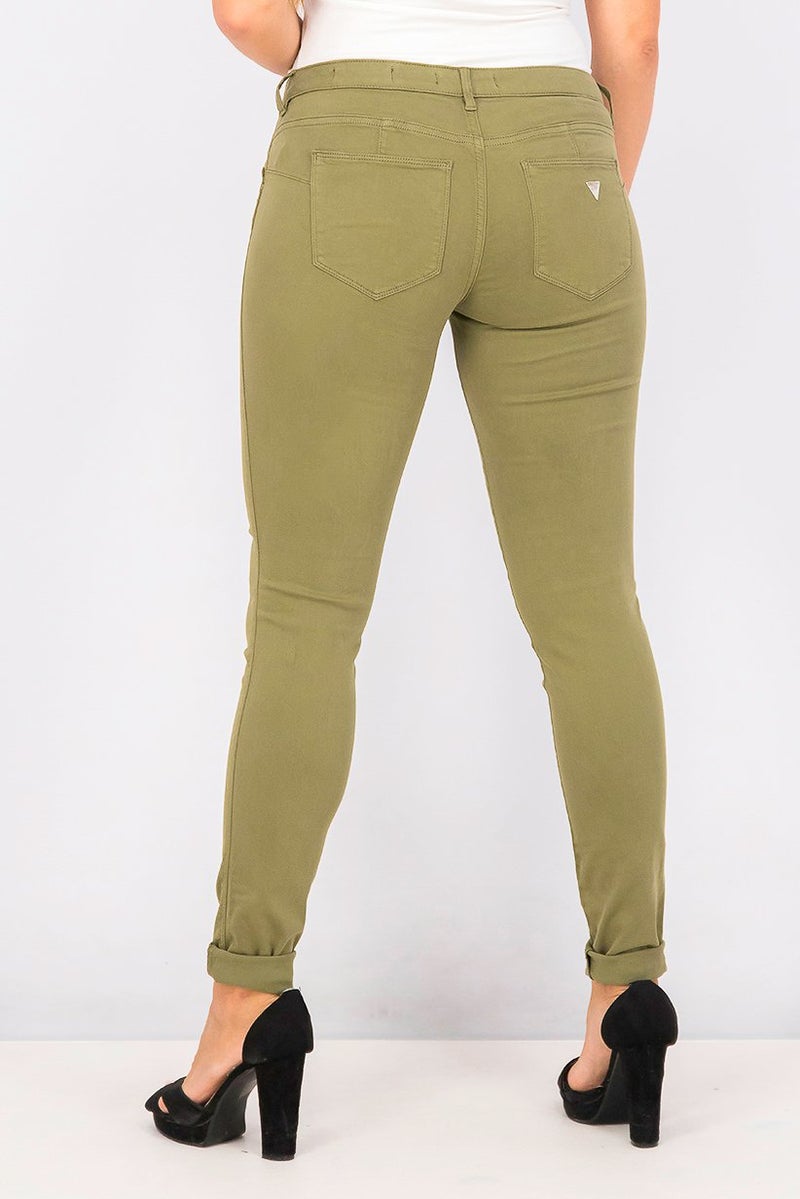 GUESS Women Skinny Fit Plain Pants, Olive  - Image 2