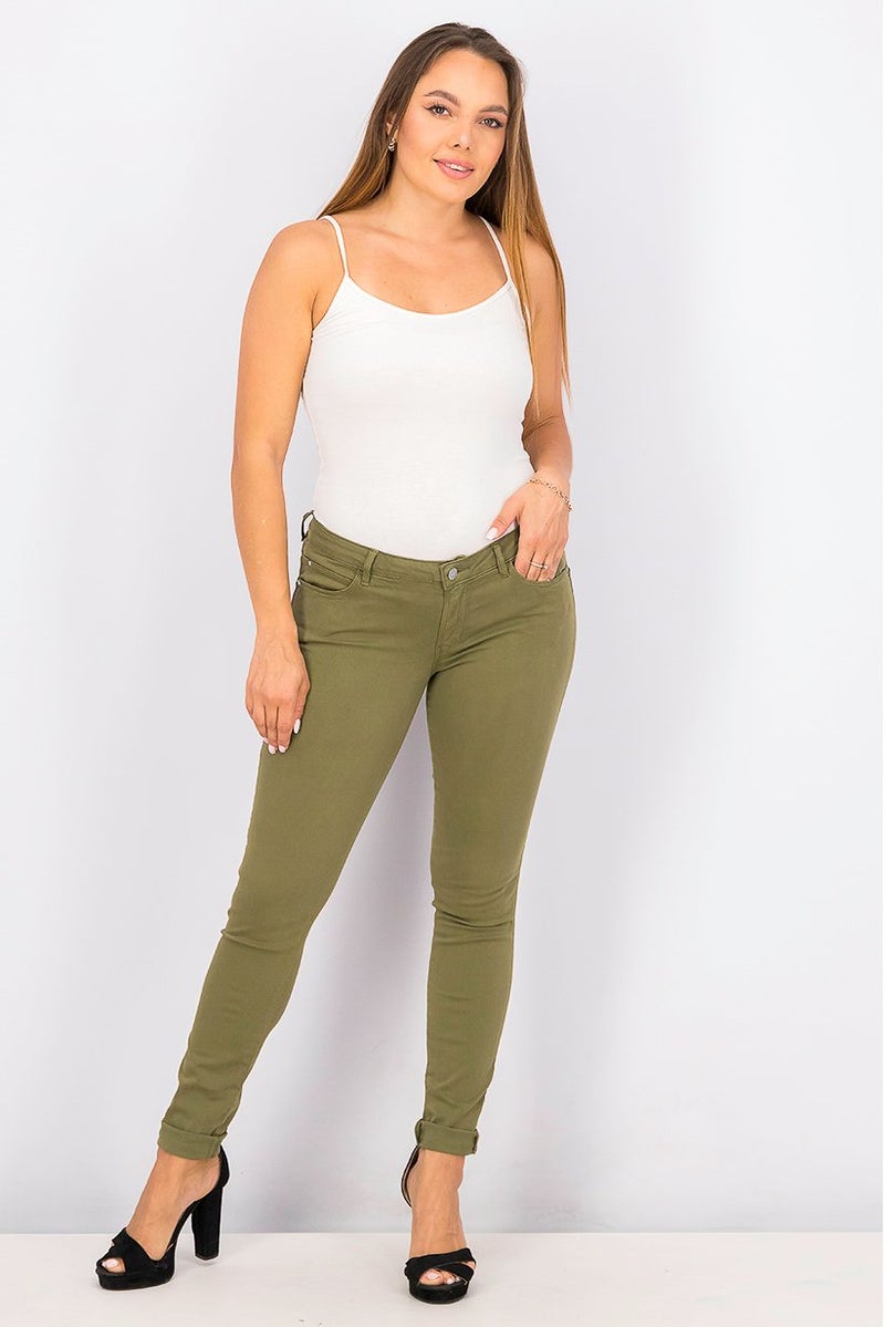 GUESS Women Skinny Fit Plain Pants, Olive  - Image 3