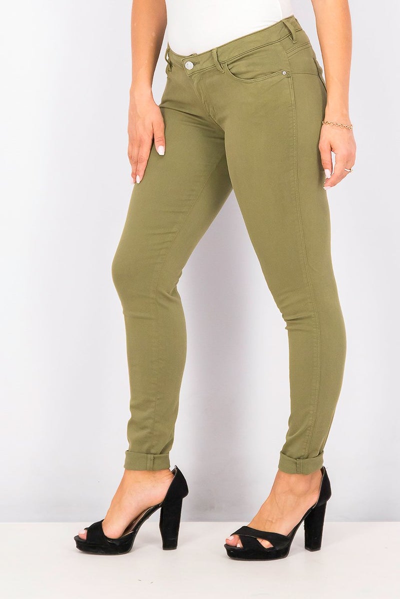 GUESS Women Skinny Fit Plain Pants, Olive - Image 4