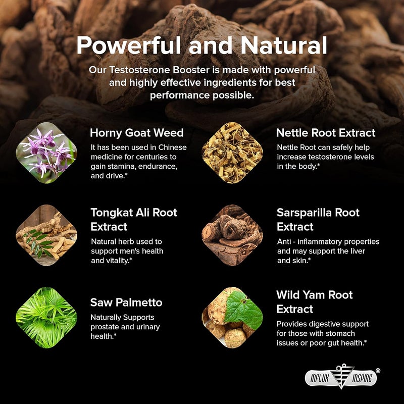 Influx Inspire معزز التستوستيرون للرجال  معزز الاختبار للتحمل والقدرة والقوة  60 كبسولة - Image 3