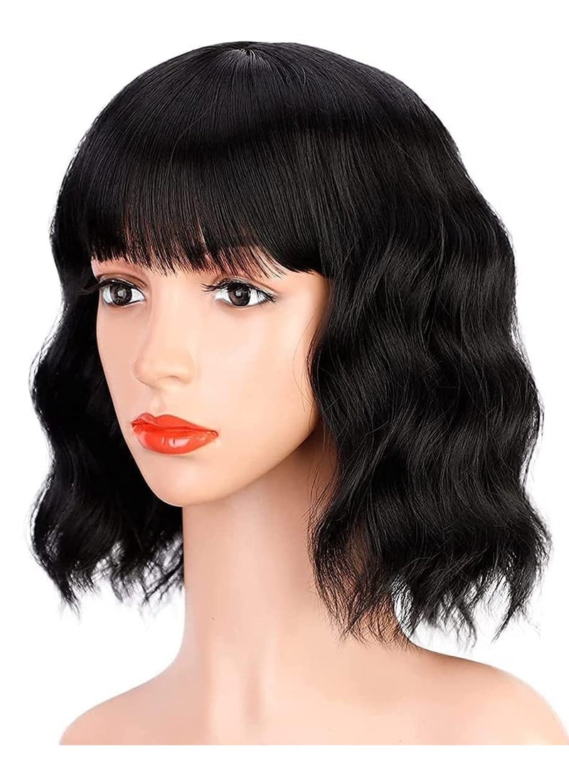 إستيل شعر مستعار مقاوم للحرارة من الألياف الطبيعة يبحث عن شعر مستعار كوسبلاي للاستخدام اليومي للحفلات الاصطناعية لاستبدال الشعر المستعار باللون الأسود القصير - Image 3