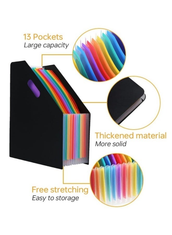 FPC File Folders Letter Size Rainbow Expandable Filing Document Storage 13 Pockets Organizer A4 Paper for School Office Black Cover with Colorful Pockets - Image 5