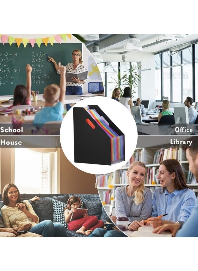 FPC File Folders Letter Size Rainbow Expandable Filing Document Storage 13 Pockets Organizer A4 Paper for School Office Black Cover with Colorful Pockets - Image 4