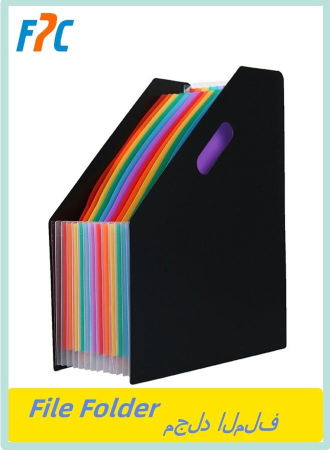FPC File Folders Letter Size Rainbow Expandable Filing Document Storage 13 Pockets Organizer A4 Paper for School Office Black Cover with Colorful Pockets - Image 1