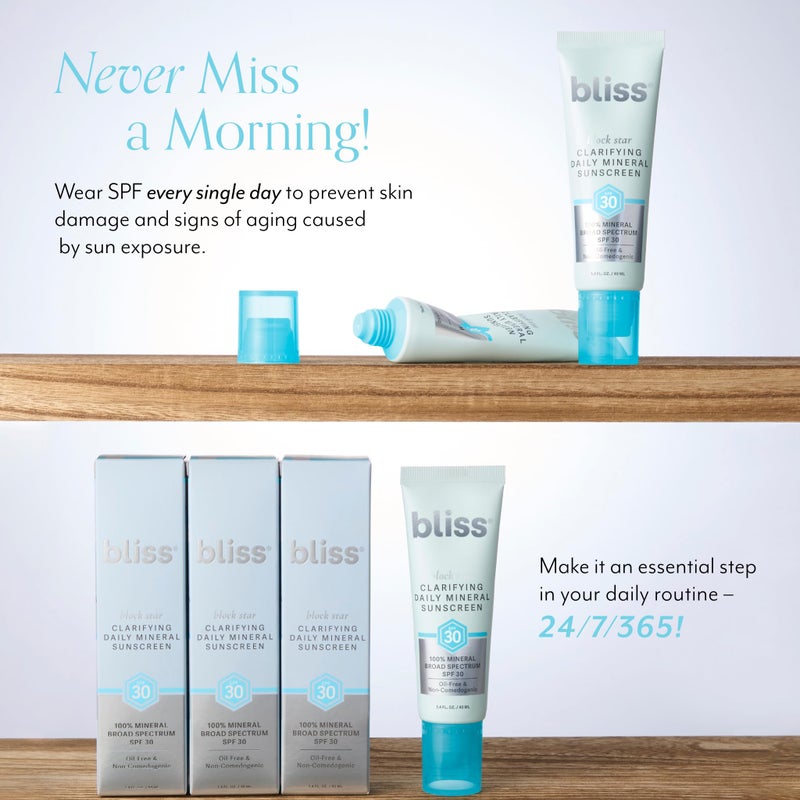 Bliss Block Star Clarifying Daily Mineral Sunscreen Broad Spectrum SPF 30, Blendable Pore Safe Formula for Blemish Prone Skin with Salicylic Acid and Witch Hazel, 1.4 Fl Oz - Image 4