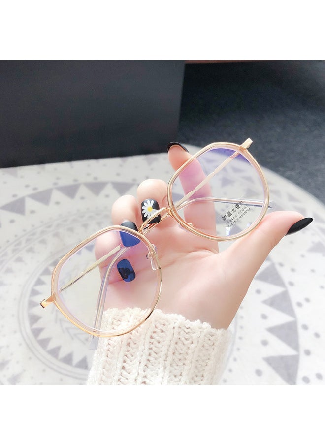 Generic Korean Style Fashionable Anti-blue Light Glasses Frame Small Red Book Personalized Men And Women Artistic Student Glasses Fashionable Myopia Wholesale-Color:Transparent White Golden Edge-anti-transparent Blue Light Plus Film  - Image 1