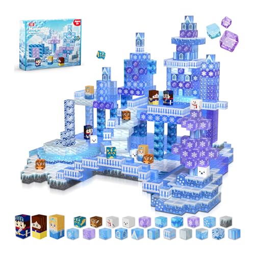 Magnetopia Magnetic Blocks 100PCS Magnetic Building Block for Kids Age 3 Transparent Magnet Cubes Blue Castle Princess Building Toy Sets STEM Magnets Toys Birthday Gift for Boys Girls 4 5 6 7 8 9 10 11 12 - Image 1