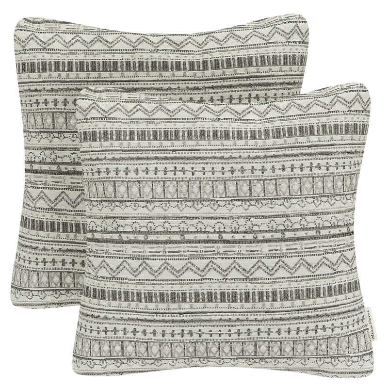 Mika Home Pack of 2 Throw Pillow Covers Decorative Pillow Cases for Sofa Couch Bed Bohemian Striped Geometric Pattern 20x20 Inches Gray Cream