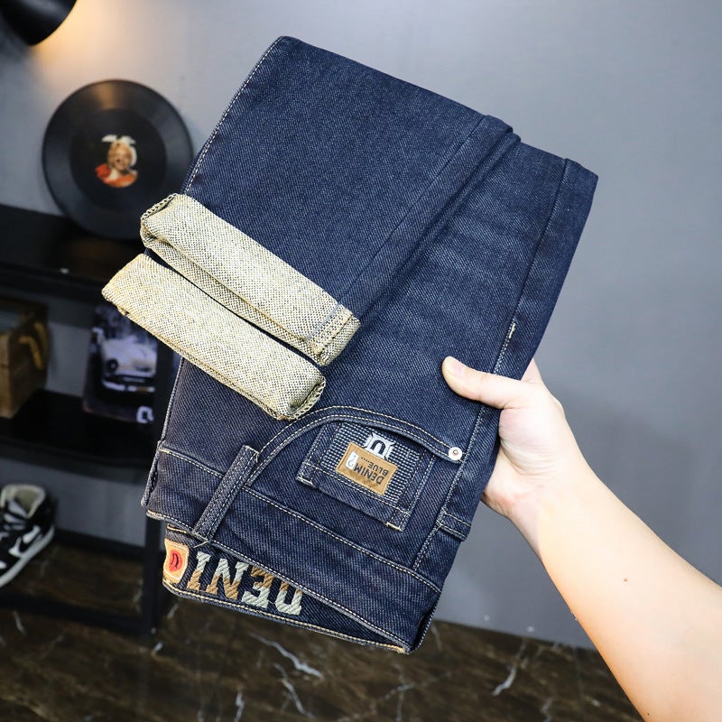 Short video a generation of mens high-end quality jeans full bottom printed embroidered mens pants elastic denim 801 blue gray [normal pocket] 