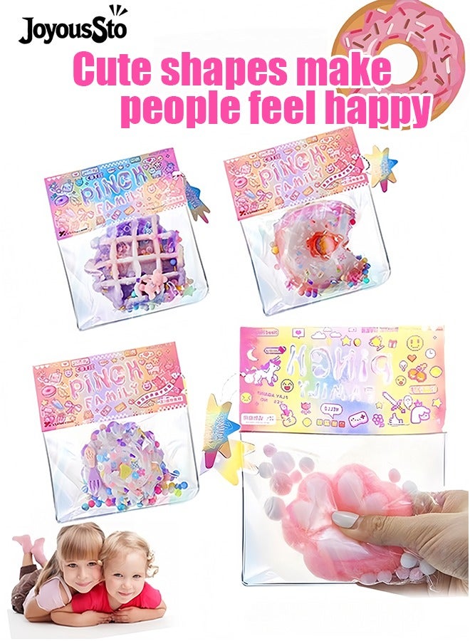 متجر الفرح 4 قطع من ألعاب تخفيف الضغط للأطفال والكبار، ألعاب تخفيف الضغط المبتكرة، كرة ضغط على شكل مخلب قطة دونات، ألعاب حسية لطيفة على شكل حلوى من البولي فينيل كلوريد لتخفيف التوتر، أشياء مبتكرة على شكل حيوان، هدايا أعياد الميلاد، ديكورات حفلات تنكرية - Image 1