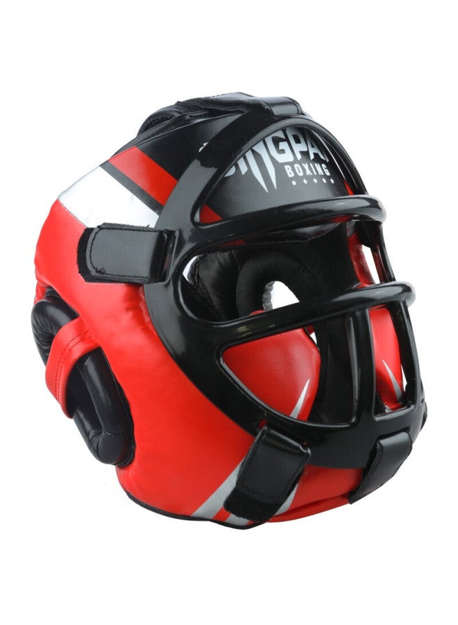 Competing pie Jingpai Fully Enclosed Boxing Helmet, Adult And Children's Face Guard, Head Protector For Sanda And Taekwondo, Red, Size S - Image 1