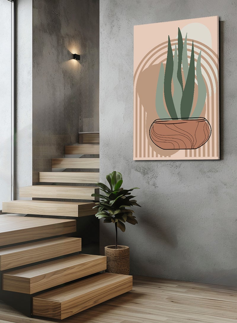 لوحة كانفاس على إطار خشبي بتصميم فن تجريدي للنباتات - Image 1