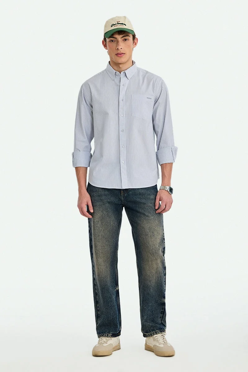 SNITCH Pastel Blue Striped Long Sleeve Regular Fit Shirt