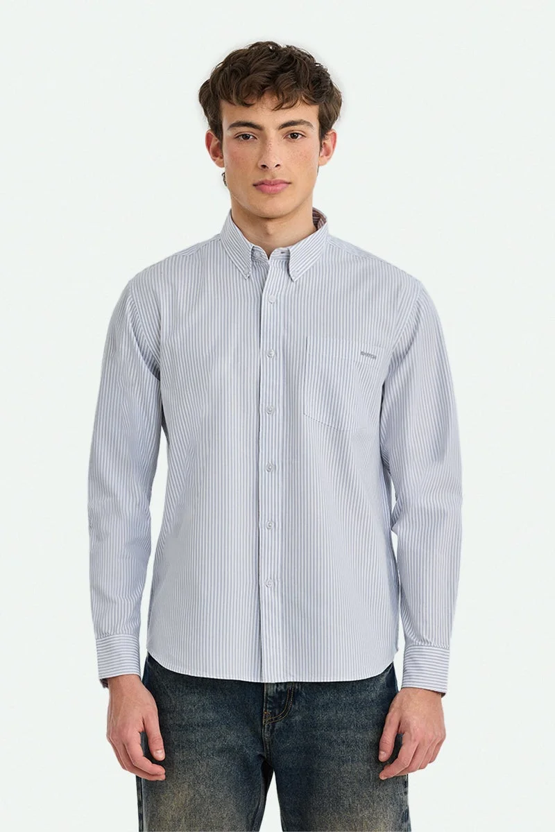 SNITCH Pastel Blue Striped Long Sleeve Regular Fit Shirt