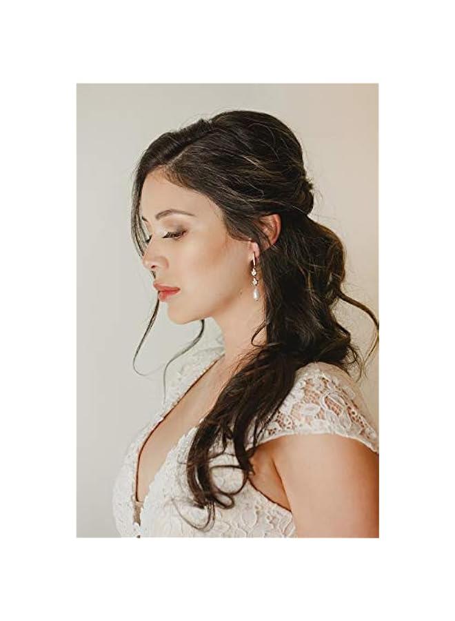Cubic Zirconia Pearl Drop Wedding Earrings for Brides, Ivory Bridal Pearl Earrings for Bridesmaid Jewelry Gift - Image 4