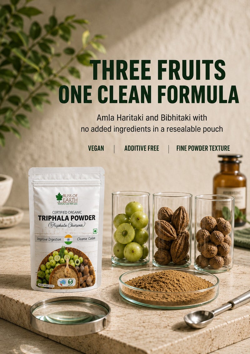 Bliss of Earth Triphala Powder 100g | Ayurvedic Herbal Blend (Amla, Haritaki, Bibhitaki) | Digestive Support & Gut Health | Natural Antioxidant & High Fiber Supplement | Vegan, Additive-Free Wellness Powder - Image 3