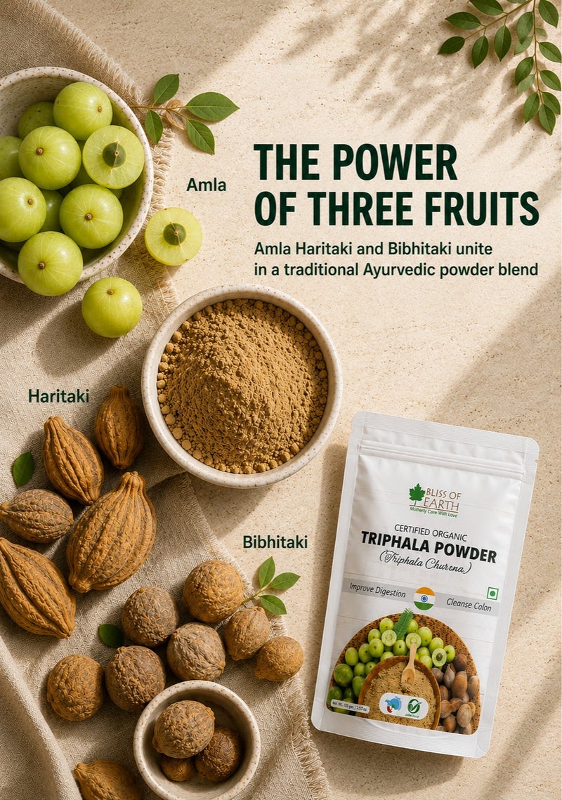 Bliss of Earth Triphala Powder 100g | Ayurvedic Herbal Blend (Amla, Haritaki, Bibhitaki) | Digestive Support & Gut Health | Natural Antioxidant & High Fiber Supplement | Vegan, Additive-Free Wellness Powder - Image 5