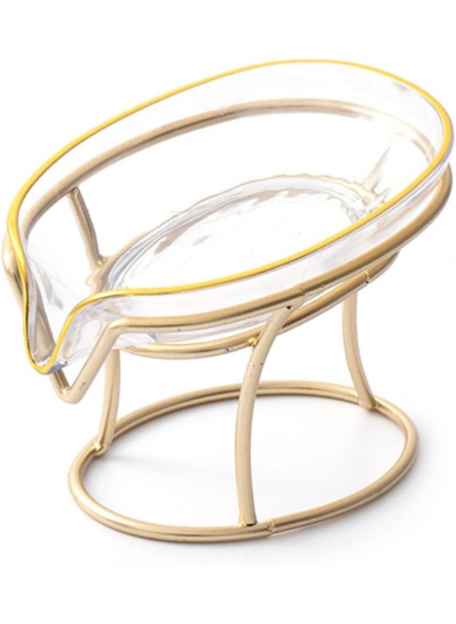 IBAMA - IBAMA Creative Soap Dish Soap Holder Self Draining Jewelry Holder Sponge Tray Soap Dishes with Gold Frame for Shower, Bathroom, Home Decor, Shower Kitchen Accessories Leaf Shape - Image 1