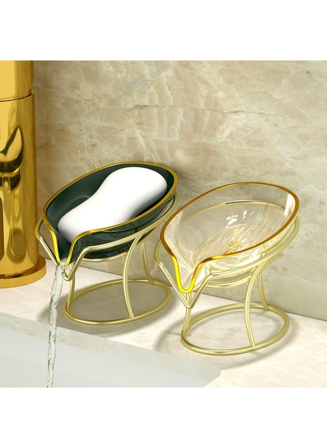 IBAMA - IBAMA Creative Soap Dish Soap Holder Self Draining Jewelry Holder Sponge Tray Soap Dishes with Gold Frame for Shower, Bathroom, Home Decor, Shower Kitchen Accessories Leaf Shape - Image 1