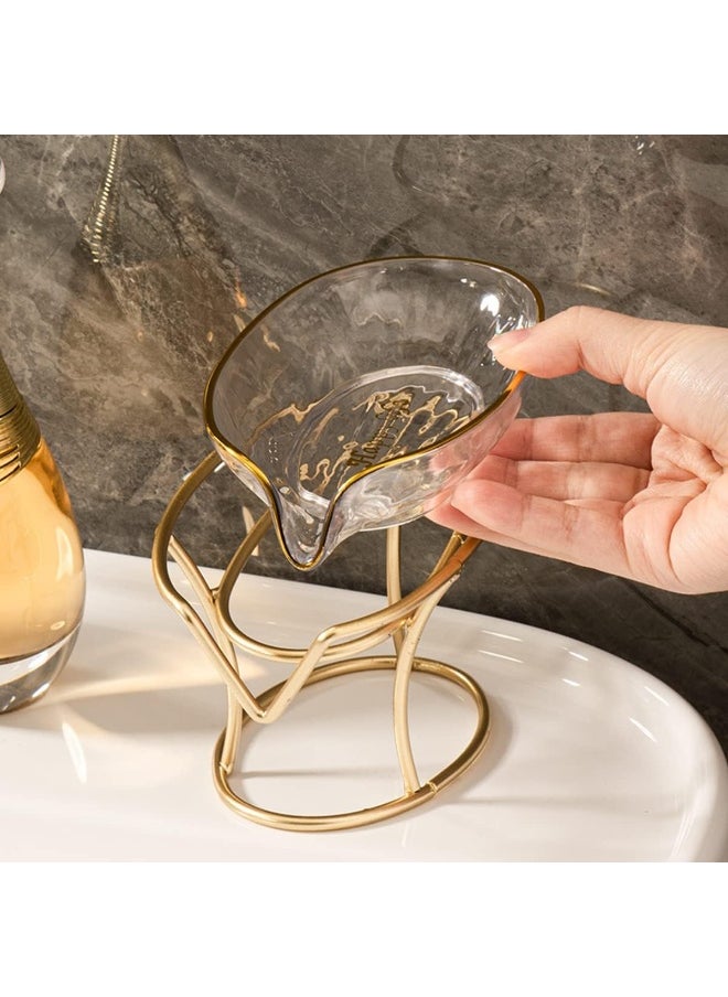 IBAMA - IBAMA Creative Soap Dish Soap Holder Self Draining Jewelry Holder Sponge Tray Soap Dishes with Gold Frame for Shower, Bathroom, Home Decor, Shower Kitchen Accessories Leaf Shape - Image 1