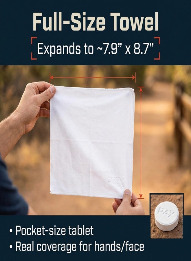 PREPARED4X Compressed Towel Tablets - 100% Bamboo Camping Toilet Paper Tablets, Great for Hiking, Travel & Backpacking - Disposable Washcloths, Body Wipes, Paper Towel Coin Tissue - 100 Pack with Metal Cases - Image 3