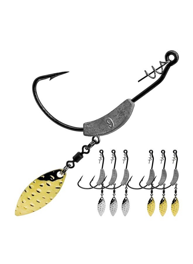 CWSDXM Weighted Swimbait Hooks, 6pcs Underspin Swimbait Hook with Twistlock, Weighted Crank Hooks with Gold/Silver Spinner Blades for Soft Fishing Lures - Image 1