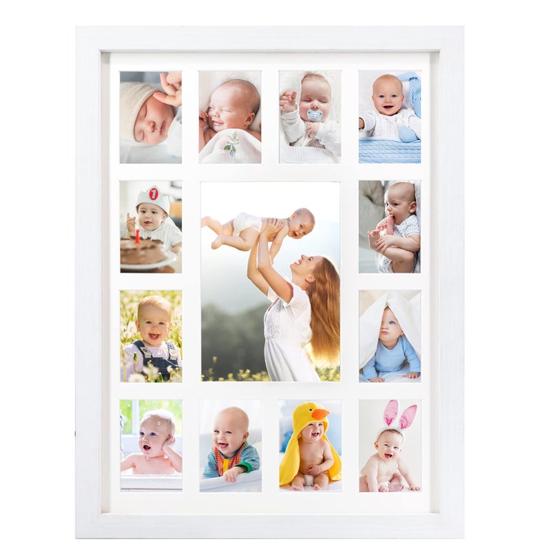 FramePro My First Year Picture Frame, Baby's First Twelve Months Photo Collage and Gender Neutral Keepsake, Ideal for Baby Shower, New Mom Gift and Nursery Decort, Displays One 5x7 Photo and Twelve 2x3 Pictures - Image 1
