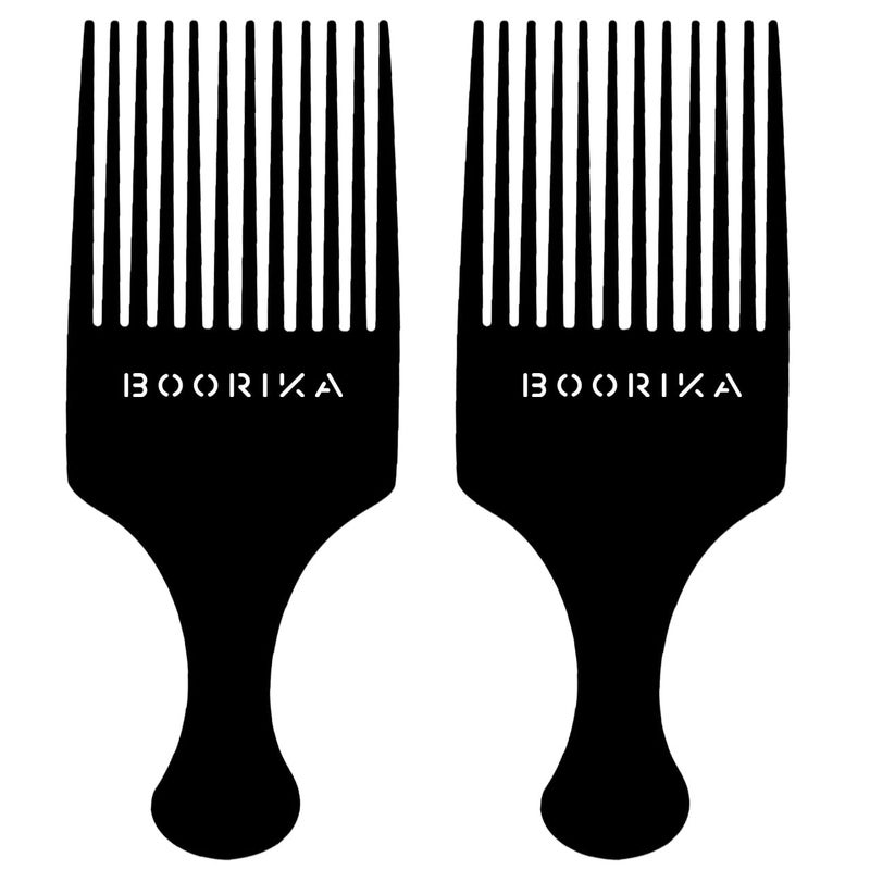 Boorika Afro Hair Pick Comb for Women & Men, 7.5 In Smooth Sturdy Wide Tooth for Detangling & Styling - Pack of 2 - Image 1