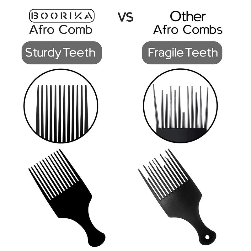 Boorika Afro Hair Pick Comb for Women & Men, 7.5 In Smooth Sturdy Wide Tooth for Detangling & Styling - Pack of 2 - Image 3
