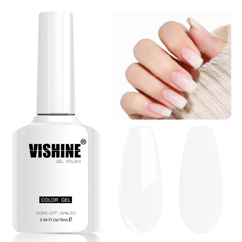 Vishine Milky White Gel Nail Polish - 16ml Nude Skin Tone Gel Polish Translucent Nail Soak Off LED Nail Lamp Jelly French Manicure Nail Art Gel 0.54Oz M090 - Image 3
