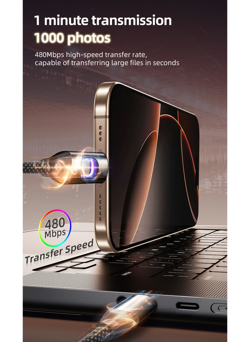 هامزون كابل شحن سريع USB Type C إلى Type C بقوة 60 وات بطول 1 متر، سلك شاحن USB-C مضفر من النايلون لأجهزة iPhone وSamsung Galaxy S24/S23 Ultra وMacBook Pro/Air وiPad Pro وXiaomi وOnePlus وHuawei، يدعم تقنية PD بقوة 60 وات/100 وات - Image 3