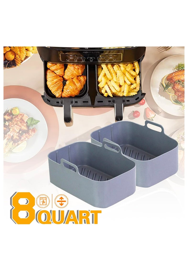 Oasisgalore - 2pcs Reusable Silicone Air Fryer Pots for Ninja Foodi DZ201 - 8QT Rectangle Liners and Accessories (Gray) - Image 1